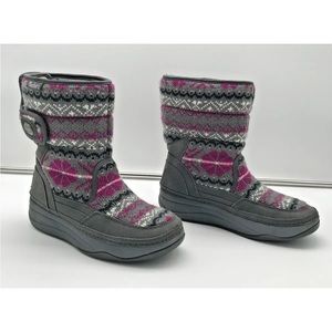 EUC Skechers Tone-Ups Chalet Women's Boots Gray Pink Knit Sweater Puff Size 7